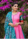 Woven Work Light Blue and Pink Readymade Floor Length Gown - 1