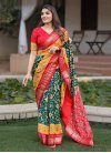 Green and Red Foil Print Work Dola Silk Trendy Classic Saree - 4