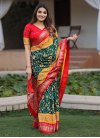 Green and Red Foil Print Work Dola Silk Trendy Classic Saree - 2