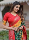 Green and Red Foil Print Work Dola Silk Trendy Classic Saree - 1