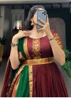 Green and Maroon Cotton Blend Woven Work Readymade Designer Gown - 2