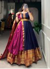 Cotton Blend Fuchsia and Navy Blue Readymade Long Length Gown - 2