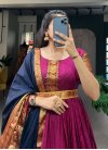 Fuchsia and Navy Blue Cotton Blend Readymade Trendy Gown - 2