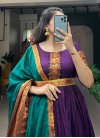 Woven Work Cotton Blend Purple and Teal Readymade Floor Length Gown - 2