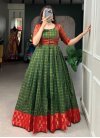 Silk Blend Green and Red Readymade Floor Length Gown For Festival - 1