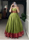 Olive and Rose Pink Thread Work Readymade Long Length Gown - 2