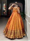 Kanjivaram Silk Brown and Orange Readymade Designer Gown For Festival - 2