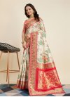 Cream and Red Woven Work Trendy Classic Saree - 3