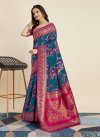 Banarasi Silk Rose Pink and Teal Designer Contemporary Style Saree - 1