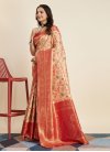 Beige and Red Woven Work Designer Traditional Saree - 4