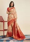 Beige and Red Woven Work Designer Traditional Saree - 1
