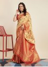 Cream and Red Banarasi Silk Designer Contemporary Style Saree - 3