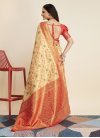 Cream and Red Banarasi Silk Designer Contemporary Style Saree - 4