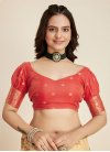 Cream and Red Banarasi Silk Designer Contemporary Style Saree - 2