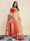 Woven Work Gold and Red Designer Contemporary Style Saree - 1