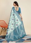Teal and Turquoise Woven Work Art Silk Trendy Classic Saree - 3