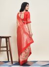 Art Silk Peach and Red Woven Work Designer Contemporary Saree - 1