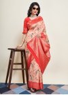 Art Silk Peach and Red Woven Work Designer Contemporary Saree - 2