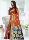 Banarasi Silk Navy Blue and Orange Trendy Classic Saree For Ceremonial - 1
