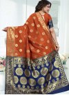 Banarasi Silk Navy Blue and Orange Trendy Classic Saree For Ceremonial - 2