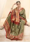 Olive and Red Designer Contemporary Style Saree For Festival - 2