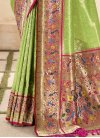 Mint Green and Rose Pink Handloom Silk Designer Traditional Saree - 1