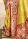 Woven Work Mustard and Rose Pink Traditional Designer Saree - 1