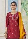 Off White and Red Embroidered Work Readymade Salwar Suit - 1