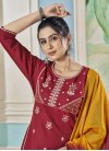 Off White and Red Embroidered Work Readymade Salwar Suit - 2