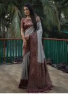 Woven Work Silver Color and Wine Designer Contemporary Style Saree - 2