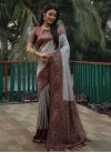 Woven Work Silver Color and Wine Designer Contemporary Style Saree - 1