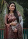 Woven Work Silver Color and Wine Designer Contemporary Style Saree - 3