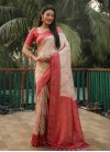 Cream and Red Traditional Designer Saree For Ceremonial - 2