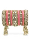 Sumptuous Gold Rodium Polish Beads Work Alloy Gold and Pink Kada Bangles For Bridal - 1