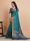 Navy Blue and Turquoise Trendy Classic Saree For Casual - 1