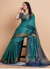 Navy Blue and Turquoise Trendy Classic Saree For Casual - 4