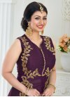Miraculous Ayesha Takia Banglori Silk Aari Work Gold and Purple Designer Long Choli Lehenga - 1