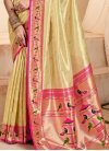 Cream and Rose Pink Woven Work Traditional Designer Saree - 2