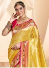 Mustard and Rose Pink Woven Work Designer Traditional Saree - 1
