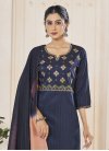 Navy Blue and Off White Embroidered Work Readymade Designer Suit - 1
