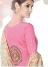Cotton Satin Abstract Print Work Pink Palazzo Suit - 1