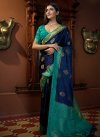 Satin Silk Blue and Teal Designer Contemporary Saree For Ceremonial - 1