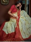 Crimson and Off White Satin Silk Traditional Designer Saree For Ceremonial - 1