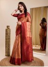 Kanjivaram Silk Peach and Red Designer Traditional Saree - 4