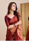 Kanjivaram Silk Peach and Red Designer Traditional Saree - 1