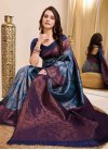 Kanjivaram Silk Grey and Navy Blue Woven Work Designer Contemporary Style Saree - 1