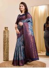 Kanjivaram Silk Grey and Navy Blue Woven Work Designer Contemporary Style Saree - 2