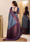 Kanjivaram Silk Grey and Navy Blue Woven Work Designer Contemporary Style Saree - 4