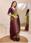 Olive and Purple Woven Work Designer Contemporary Style Saree - 1