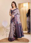 Kanjivaram Silk Beige and Navy Blue Woven Work Traditional Designer Saree - 1